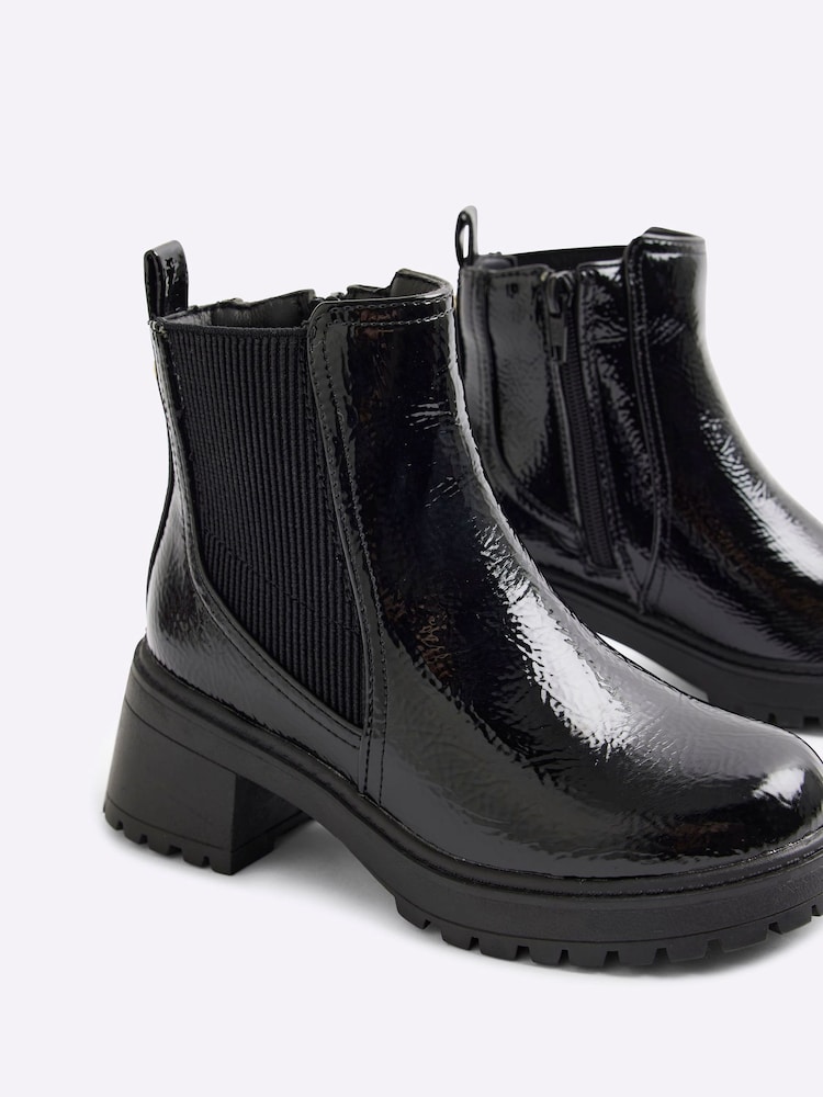 River Island Black Girls Patent Heeled Chelsea Boots - Image 4 of 4