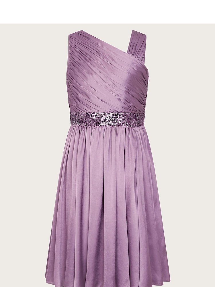 Monsoon Purple Satin Abigail One-Shoulder Dress - Image 1 of 3