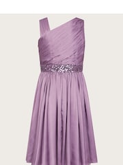 Monsoon Purple Satin Abigail One-Shoulder Dress - Image 2 of 3