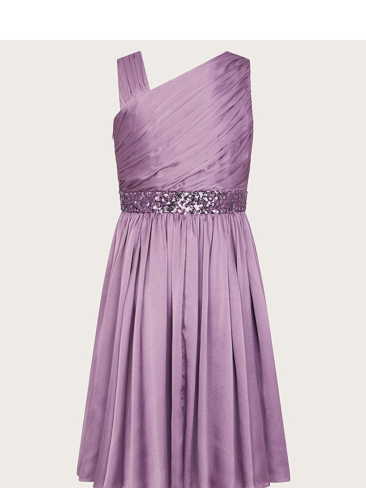Monsoon Purple Satin Abigail One-Shoulder Dress - Image 2 of 3