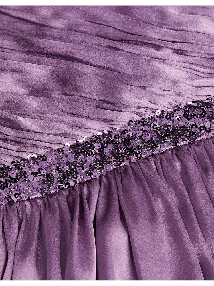 Monsoon Purple Satin Abigail One-Shoulder Dress - Image 3 of 3