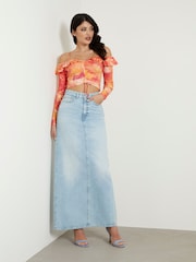 Guess Light Blue Denim Midi Skirt - Image 3 of 6