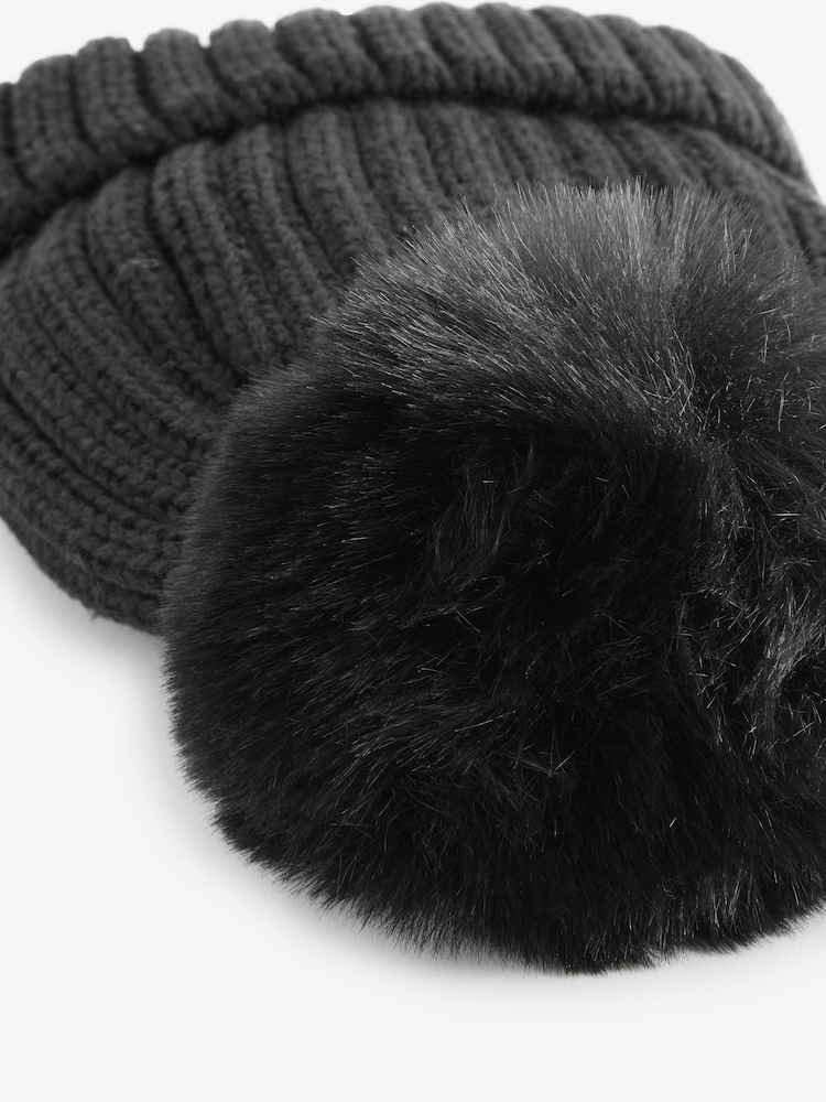 Black Rib Pom Beanie Hat (3mths-10yrs) - Image 4 of 4 Black Rib Pom Beanie Hat (3mths-10yrs) - Image 4 of 4