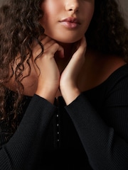 Black Bardot Off The Shoulder Fitted Rib Knitted Jumper Top - Image 3 of 5