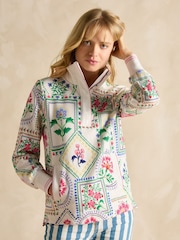 Cream Tile Print - Suéter de algodón con cuello alzado y cremallera corta Burnham de Joules - Imagen 1 de 8