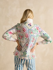 Cream Tile Print - Suéter de algodón con cuello alzado y cremallera corta Burnham de Joules - Imagen 2 de 8