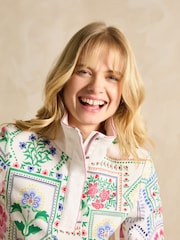 Cream Tile Print - Suéter de algodón con cuello alzado y cremallera corta Burnham de Joules - Imagen 5 de 8