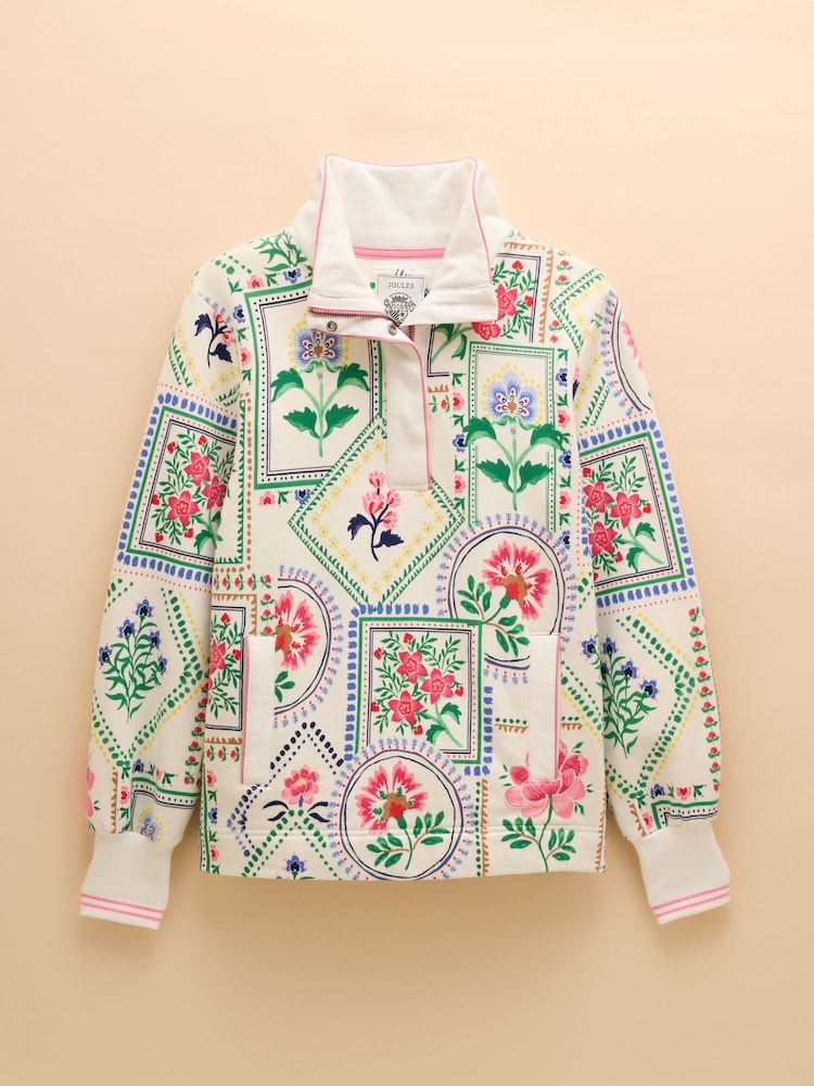 Cream Tile Print - Suéter de algodón con cuello alzado y cremallera corta Burnham de Joules - Imagen 8 de 8