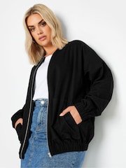 Yours Curve Black Twill Casual 100% Cotton Bomber Jacket - Image 1 of 5