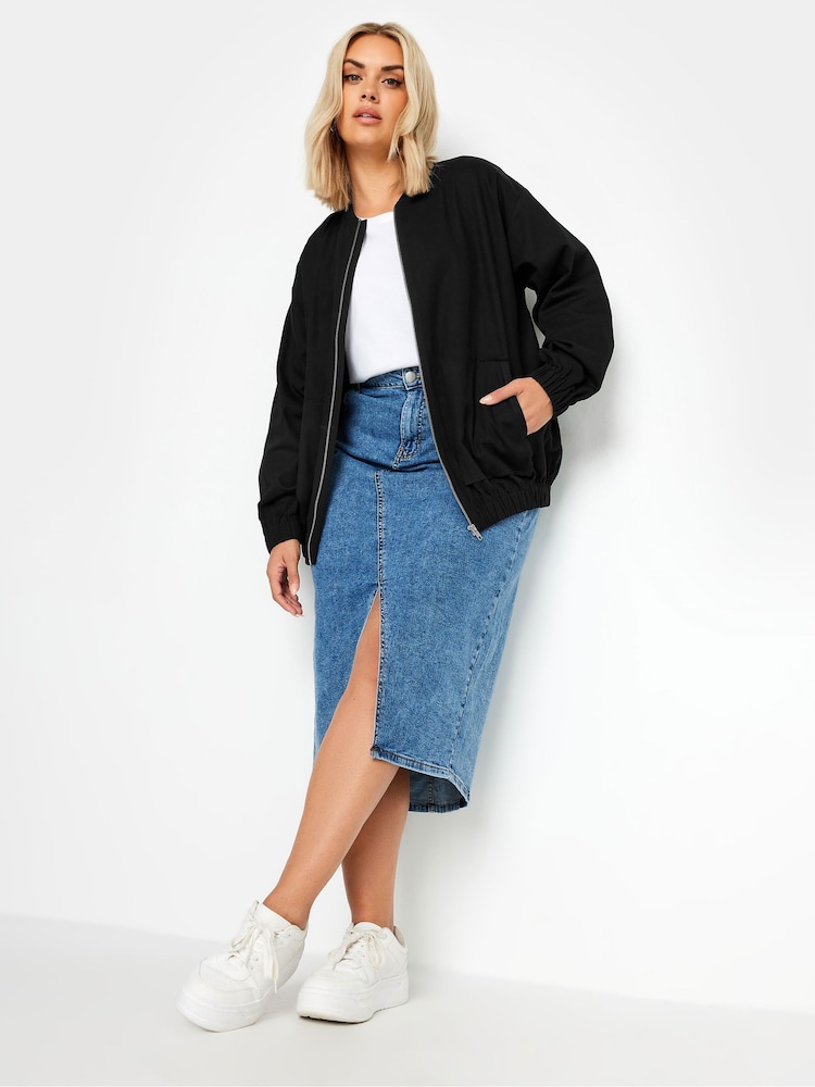 Yours Curve Black Twill Casual 100% Cotton Bomber Jacket - Image 2 of 5