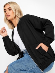 Yours Curve Black Twill Casual 100% Cotton Bomber Jacket - Image 4 of 5