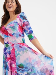 Scarlett & Jo Pink & Purple Floral Elizabeth Print Mesh Maxi Gown - Image 2 of 4