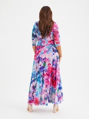 Scarlett & Jo Pink & Purple Floral Elizabeth Print Mesh Maxi Gown - Image 4 of 4
