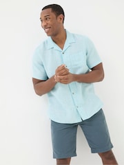 FatFace Blue Short Sleeve Stripe Linen Shirt - Image 1 of 4