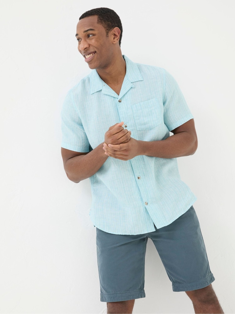 FatFace Blue Short Sleeve Stripe Linen Shirt - Image 1 of 4
