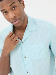 FatFace Blue Short Sleeve Stripe Linen Shirt - Image 3 of 4