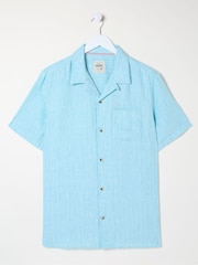 FatFace Blue Short Sleeve Stripe Linen Shirt - Image 4 of 4