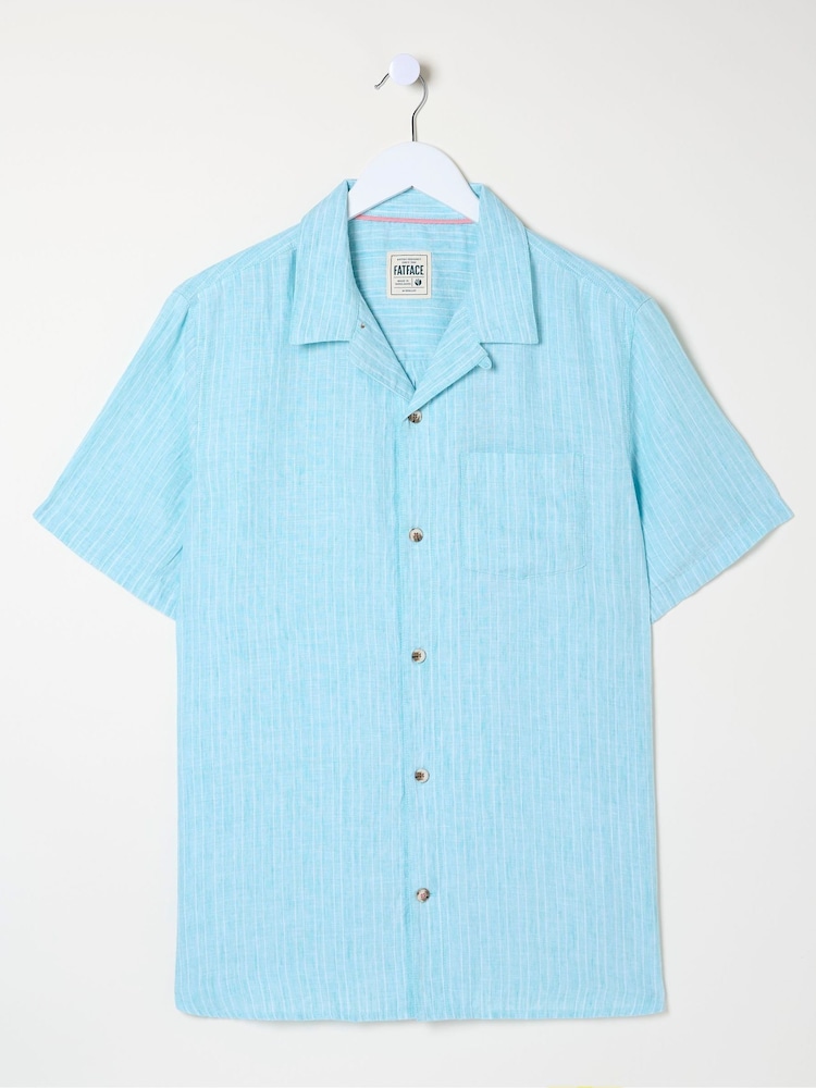 FatFace Blue Short Sleeve Stripe Linen Shirt - Image 4 of 4