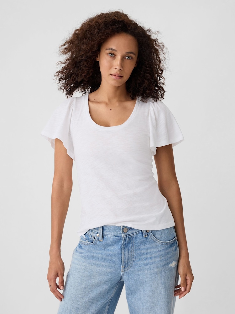 Gap White Cotton Flutter Short Sleeve T-Shirt - Image 1 of 5