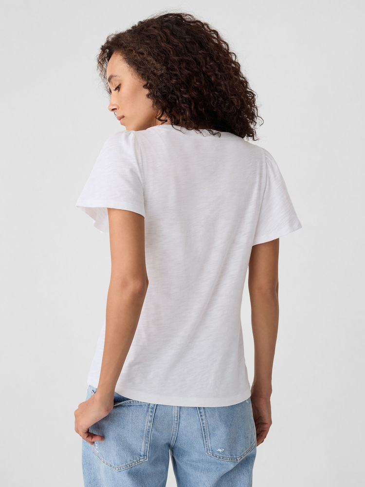 Gap White Cotton Flutter Short Sleeve T-Shirt - Image 2 of 5
