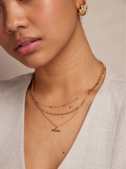 Orelia London 18k Gold Plating Dainty T-Bar 3-Row Necklace - Image 2 of 2