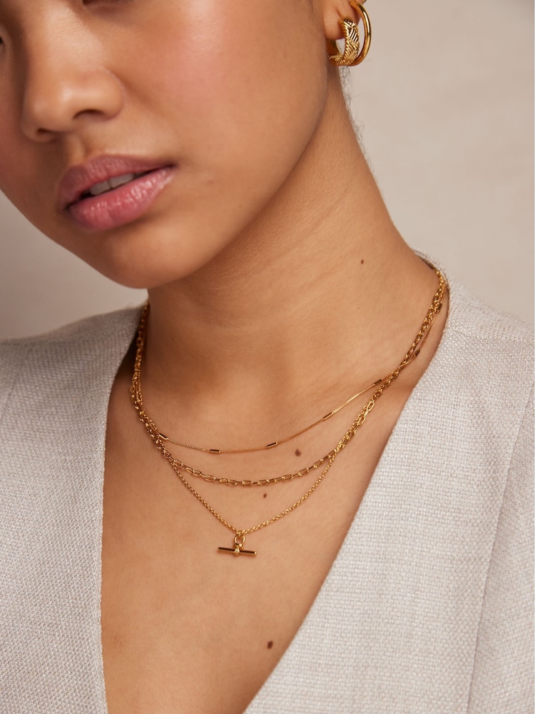 Orelia London 18k Gold Plating Dainty T-Bar 3-Row Necklace - Image 2 of 2 Orelia London 18k Gold Plating Dainty T-Bar 3-Row Necklace - Image 2 of 2