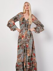 Apricot Multi V-Neck Patchwork Print Maxi Dress - Image 1 of 4