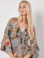 Apricot Multi V-Neck Patchwork Print Maxi Dress - Image 2 of 4