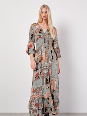 Apricot Multi V-Neck Patchwork Print Maxi Dress - Image 4 of 4
