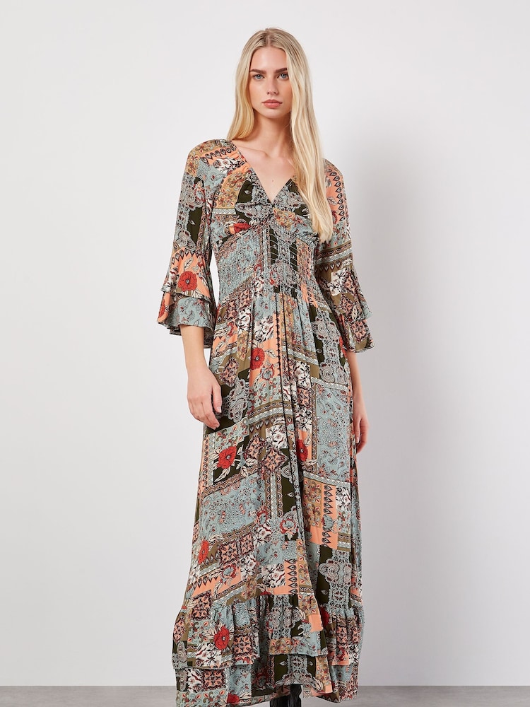 Apricot Multi V-Neck Patchwork Print Maxi Dress - Image 4 of 4