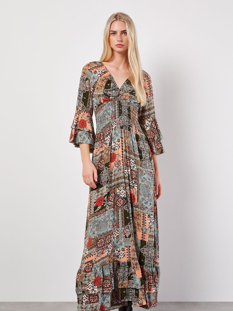 Apricot Multi V-Neck Patchwork Print Maxi Dress - Image 4 of 4 Apricot Multi V-Neck Patchwork Print Maxi Dress - Image 4 of 4