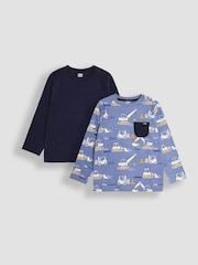 Blau, mit Baustellen-Motiv und Streifen - JoJo Maman Bébé Long Sleeve 2-Pack Tops - Bild 1 von 5