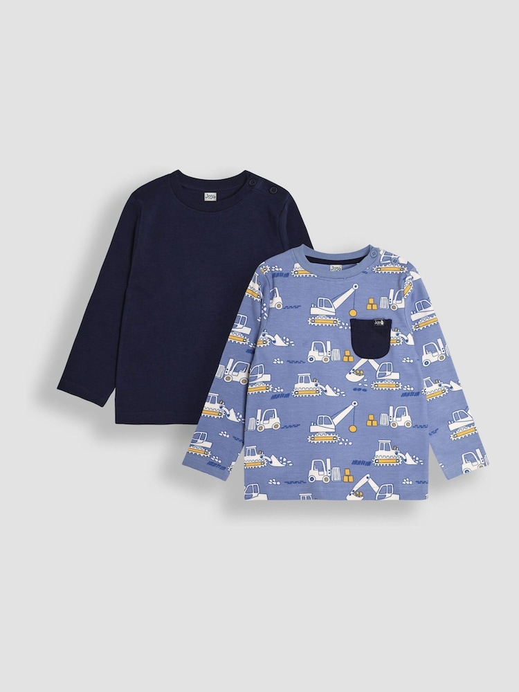 Blau, mit Baustellen-Motiv und Streifen - JoJo Maman Bébé Long Sleeve 2-Pack Tops - Bild 1 von 5