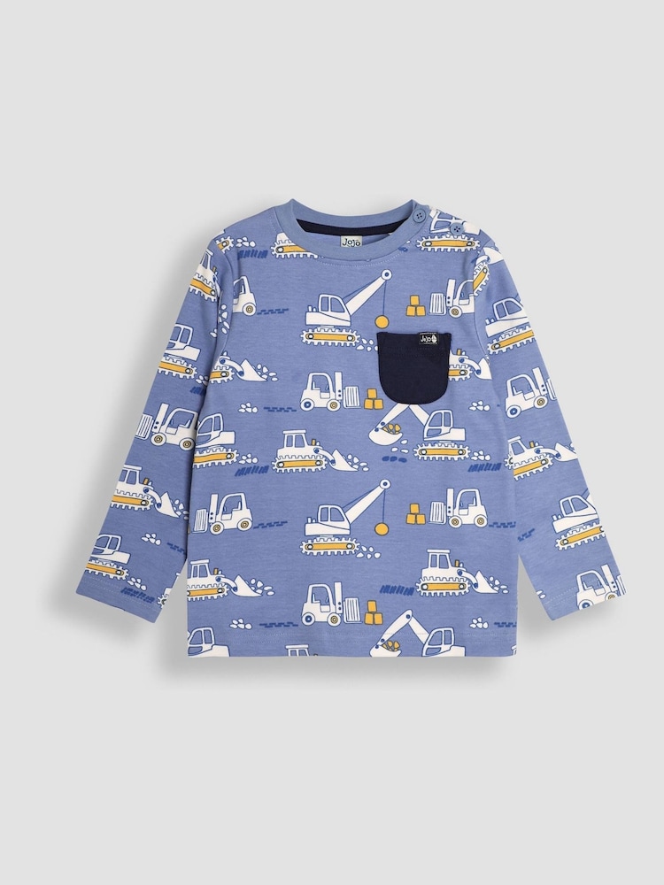 Blau, mit Baustellen-Motiv und Streifen - JoJo Maman Bébé Long Sleeve 2-Pack Tops - Bild 2 von 5