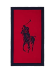 Ralph Lauren Navy  Red Polo Jacquard Beach Towel - Image 2 of 4