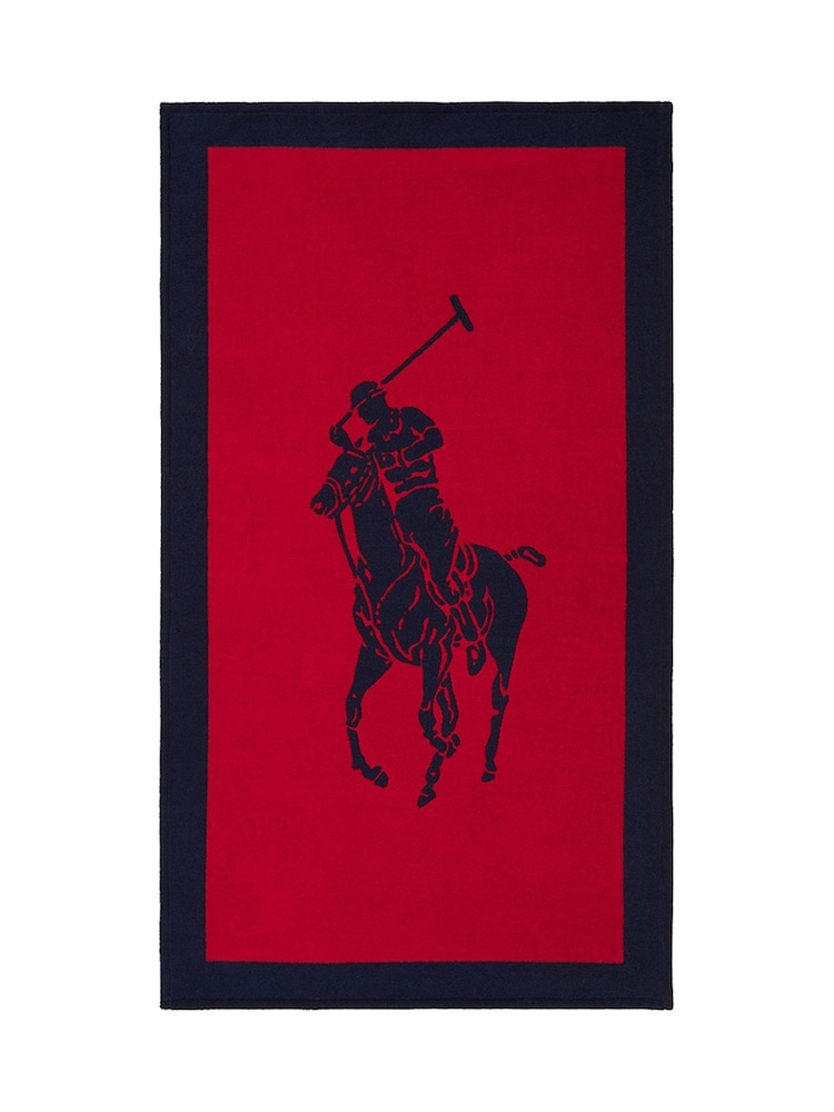 Ralph Lauren Navy Red Polo Jacquard Beach Towel - Image 2 of 4 Ralph Lauren Navy Red Polo Jacquard Beach Towel - Image 2 of 4