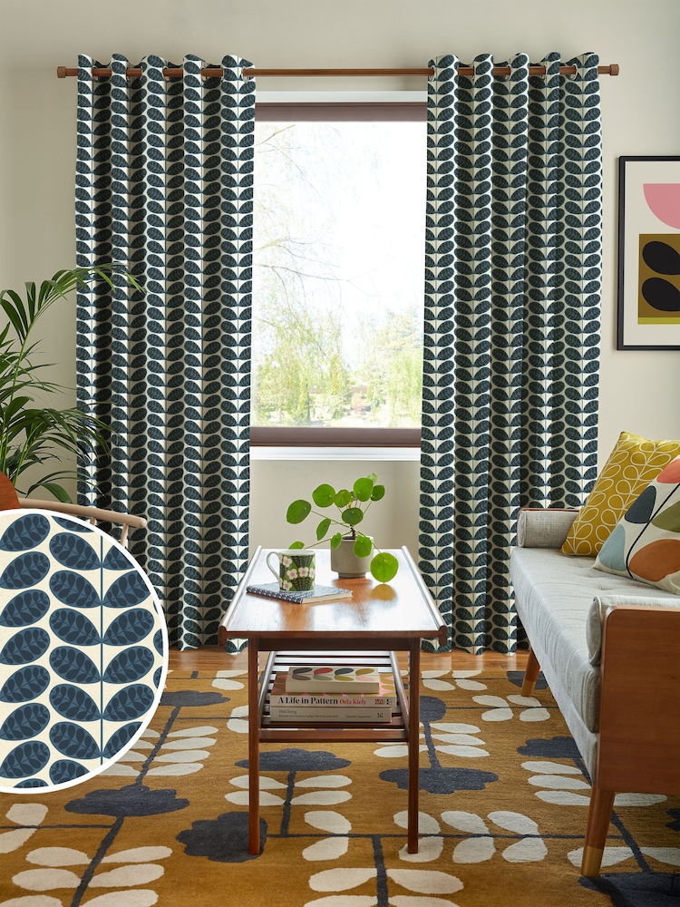 Orla Kiely Whale Blue Botanica Stem Made to Measure 100% Cotton Curtains - Image 1 of 6