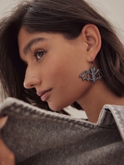 Black Recycled Metal Halloween Bat Drop Earrings - Image 1 of 5