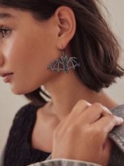 Black Recycled Metal Halloween Bat Drop Earrings - Image 2 of 5