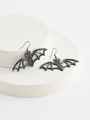 Black Recycled Metal Halloween Bat Drop Earrings - Image 4 of 5