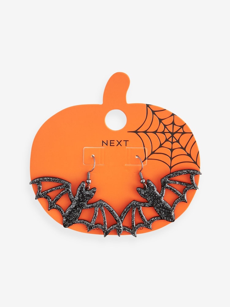 Black Recycled Metal Halloween Bat Drop Earrings - Image 5 of 5