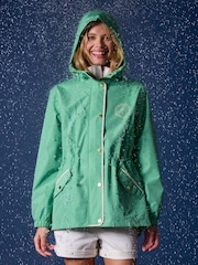 Joules Holt Green Waterproof Packable Raincoat with Hood - Image 1 of 12