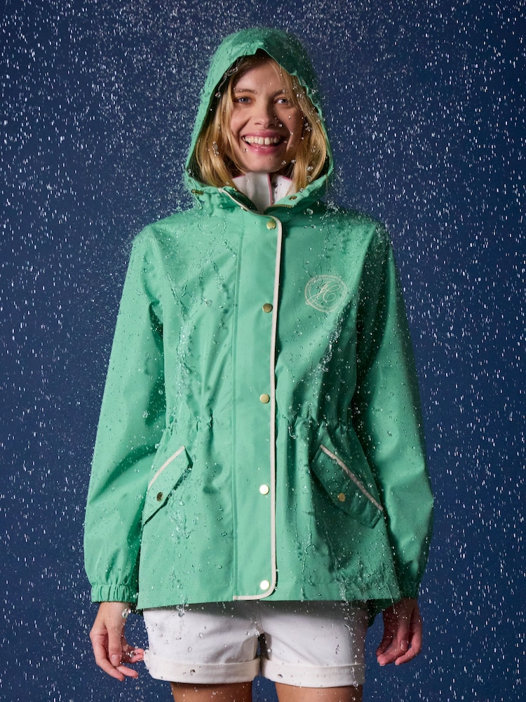Joules Holt Green Waterproof Packable Raincoat with Hood - Image 1 of 12