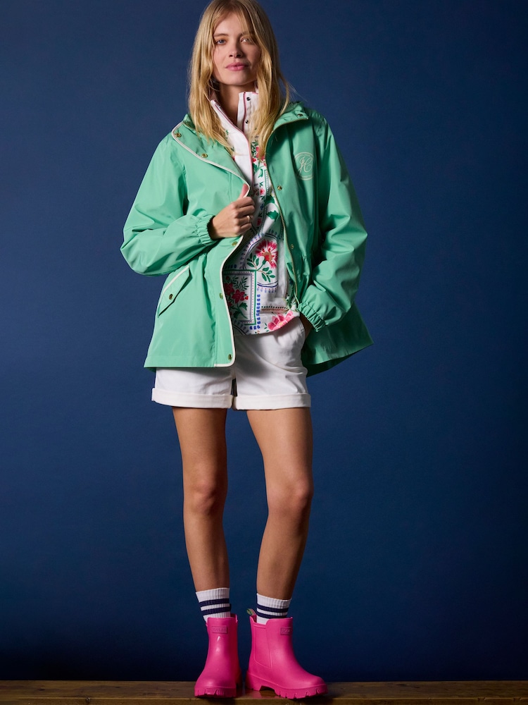 Joules Holt Green Waterproof Packable Raincoat with Hood - Image 2 of 12