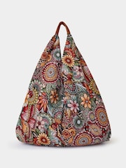 Joe Browns Grey Tapestry Carpet Bag with Leather Handles - Image 1 of 3