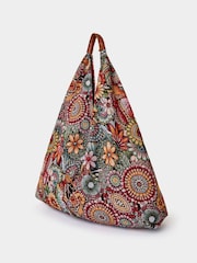 Joe Browns Grey Tapestry Carpet Bag with Leather Handles - Image 2 of 3