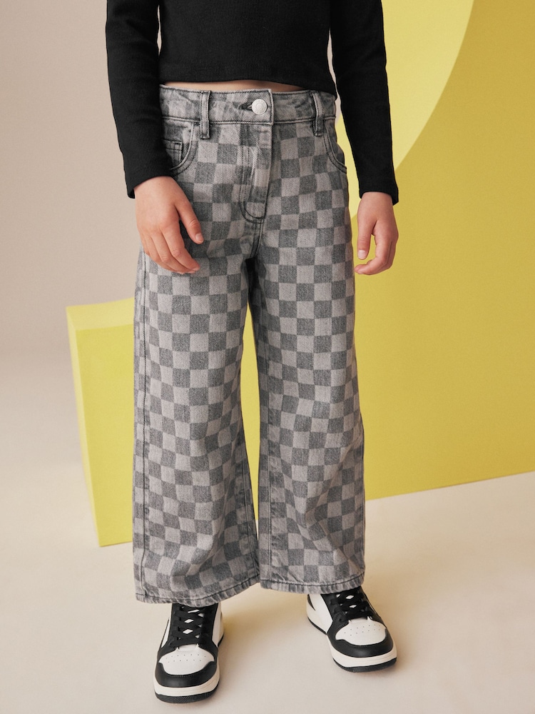 Graues Denim-Schachbrett - 100% Baumwoll-Jeans mit weitem Bein (3-16 Jahre) - Bild 1 von 8