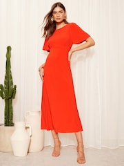 Friends Like These Orange ITY Flutter Short Sleeve Midi Dress - Image 1 of 4
