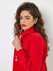 Roman Red Cotton Denim Stretch Skirt - Image 4 of 5