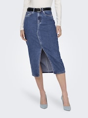 ONLY Blue Denim Midi Skirt With Front Split - Image 2 of 7